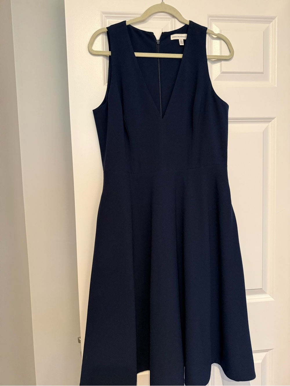 Dress the Population Navy V-Neck Fit-and-Flare Midi Dress
